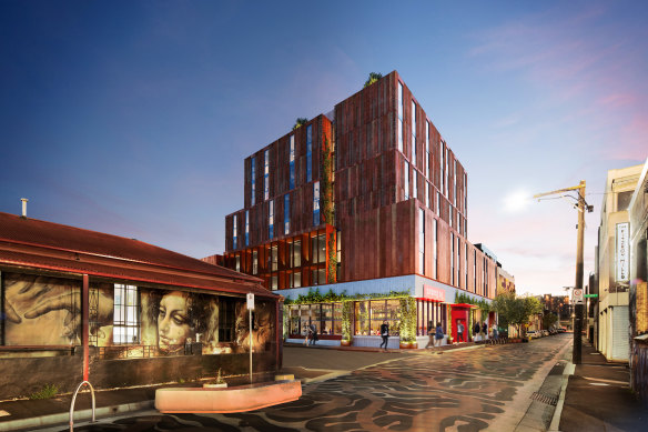 An artist’s render of The StandardX hotel which is set to open in the same street as The Standard Hotel in Fitzroy.