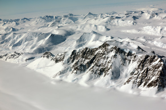The Transantarctic Mountains, as seen on the Antarctica Flights journey out of Sydney.
