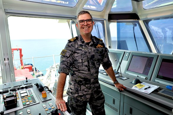 RAN Submarine Force commander Commodore Dan Sutherland aboard the MV Stoker.