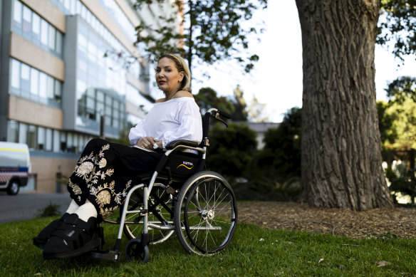 Stephenie Rodriguez photographed outside St Vincent's Private Hospital, her first time outside in nearly two months.