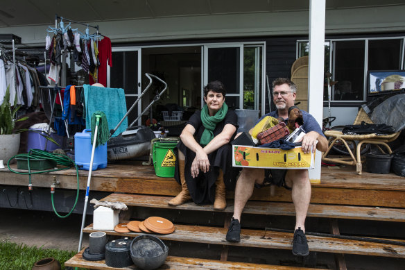 Amber Weedon and Stuart Eadie were forced to evacuate during the February floods and are yet to move back into their home which has been severely damaged. 