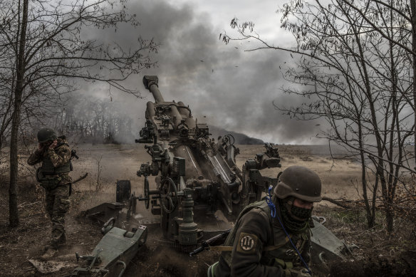 A Ukrainian artillery unit fires an M777 howitzer at Russian armoured vehicles near the town of Snihurivka, on the road to the city of Kherson on Wednesday.