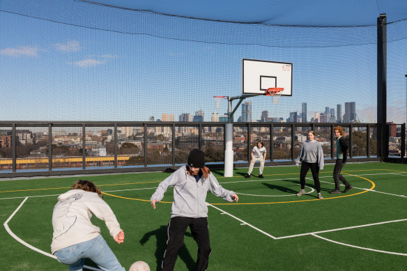 A basketball on the rooftop gives students at Wurun Senior Campus access to the outdoors.
