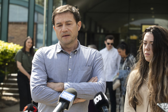 Theo’s godfather, Jean-Philippe Pector, and cousin Lisa Hayez outside the court on Friday.