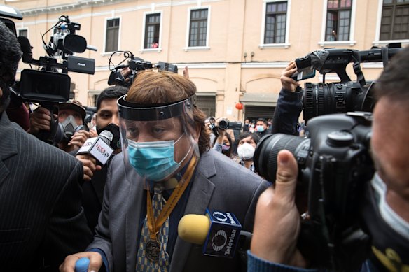 Peruvian event organiser and singer Richard Cisneros arrives to the National Congress to deliver documents for an ongoing investigation on Fridya.