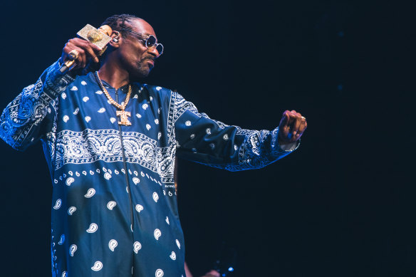 Snoop Dogg performs at Rod Laver Arena on Saturday night.