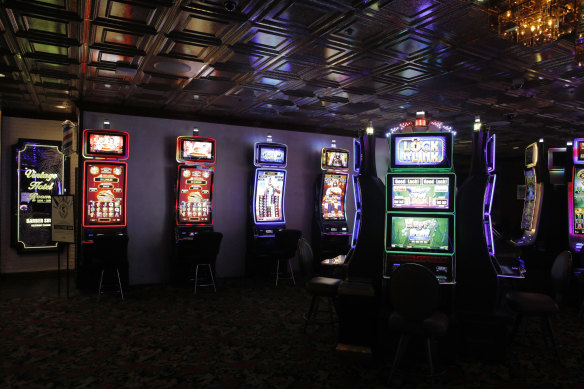 Gambling machines in Las Vegas have been spread apart to allow social distancing between gamblers.