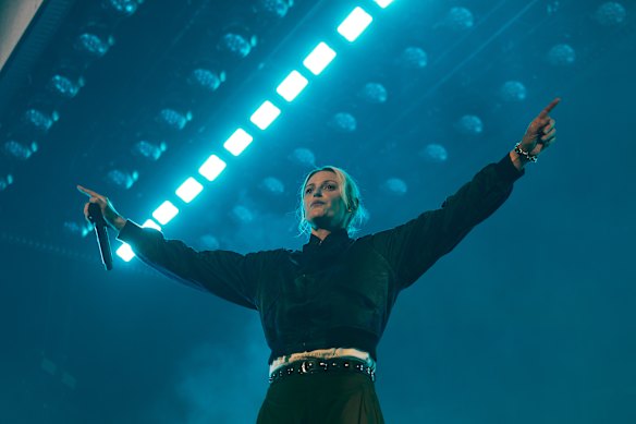 Emily Armstrong of Linkin Park performs at Rod Laver Arena, March 8, 2026. 