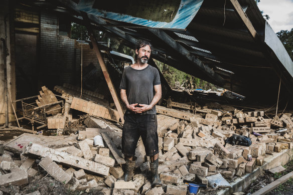 Falomir in the rubble of what was his space at Silver Cloud Studios.