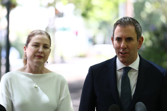 Small business minister Julie Collins with Treasurer Jim Chalmers.