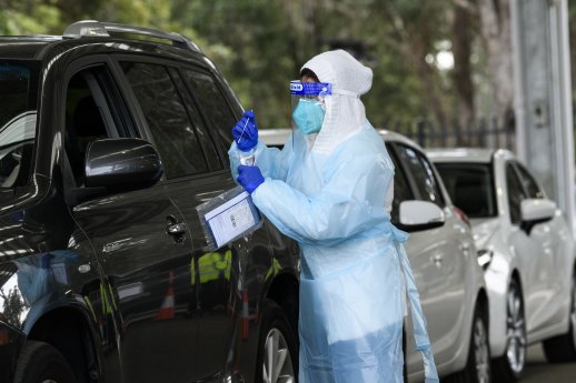 The COVID-19 drive-through testing clinic at the Fairfield showground.