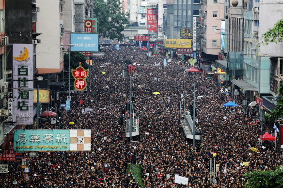 Nearly 2 million protesters marched through the streets of Hong Kong on Sunday to protest the unpopular extradition bill.