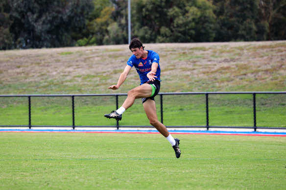 Western Bulldogs category B rookie James O’Donnell trains in April.