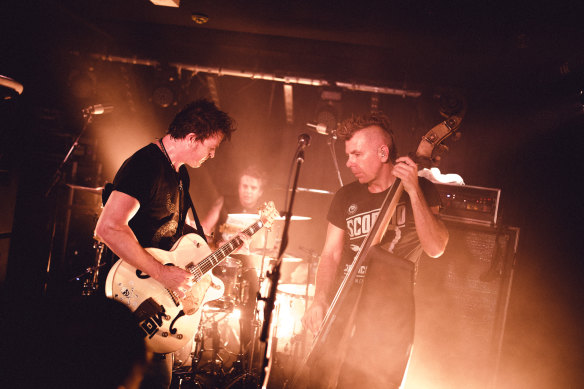 The Living End on stage at the Lansdowne Hotel in 2018. 