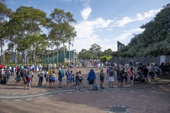 Queues at the Sydney Olympic Park Aquatic Centre.