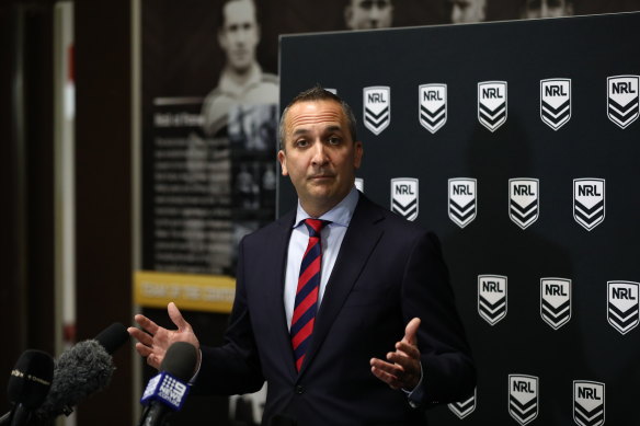 NRL CEO Andrew Abdo says the conference idea is off the table for now.
