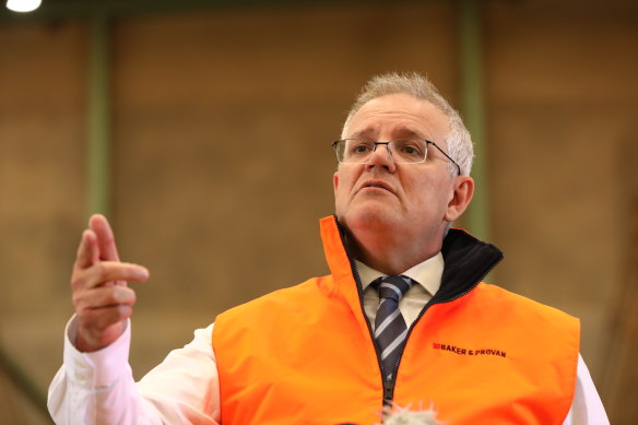 Prime Minister Scott Morrison in western Sydney earlier today. 