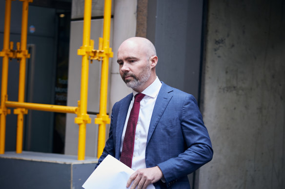 James Mawhinney leaving the Melbourne Magistrates Court on Tuesday. 