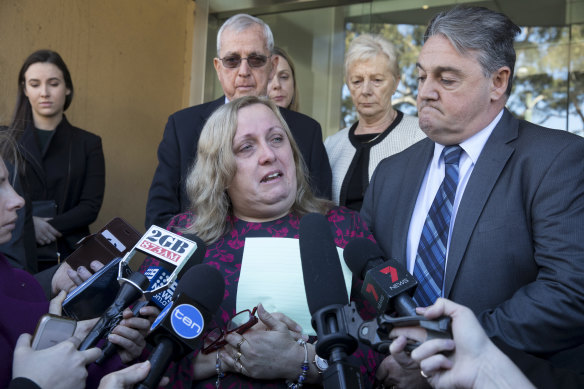 Leesa and Ron Topic (right) outside the NSW Coroners Court in 2018.