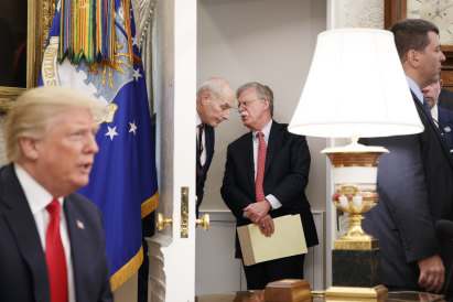John R. Bolton, Trump’s former natio<em></em>nal security adviser, and John F. Kelly, his former chief of staff, in 2018. Trump asked Kelly (second from left) to revoke the security clearances of certain critics. 