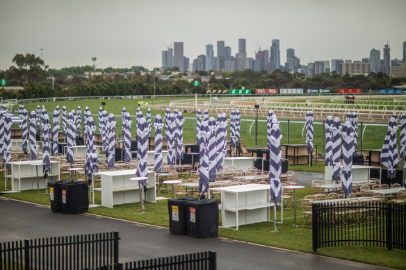 The revamped Rails car park which has been renamed the “Rails Promenade” and decked out with uniform umbrellas and furniture. 