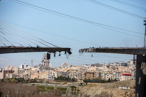 The B1 bridge, west of Tehran in Karaj, Iran, was destroyed by an airstrike this week. Iranian authorities said eight people were killed and almost 100 injured in the strike.
