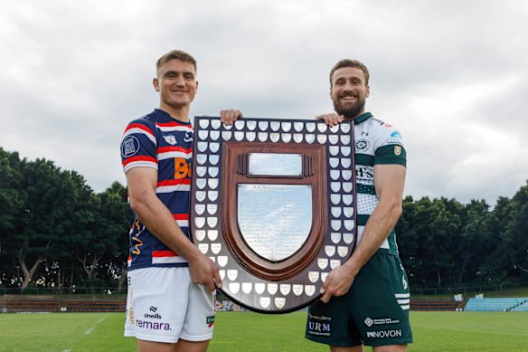 Shute Shield grand final captains Josh Bokser of Eastern Suburbs and Ben Marr of Warringah at Leichhardt Oval.