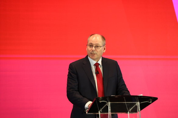 Westpac CEO Peter King during an update briefing in Barangaroo, Sydney.