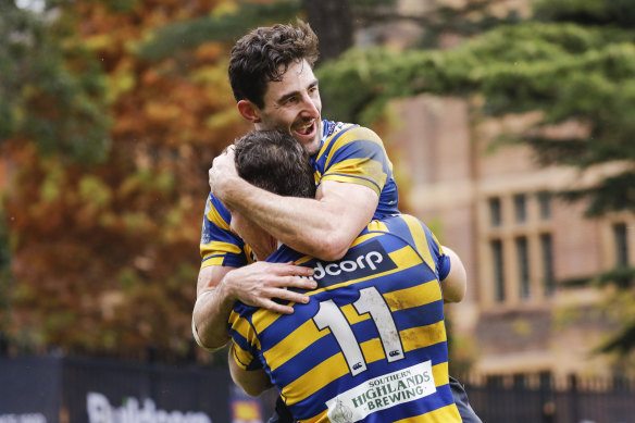 Henry Clunies-Ross celebrates a try against Southern Districts.