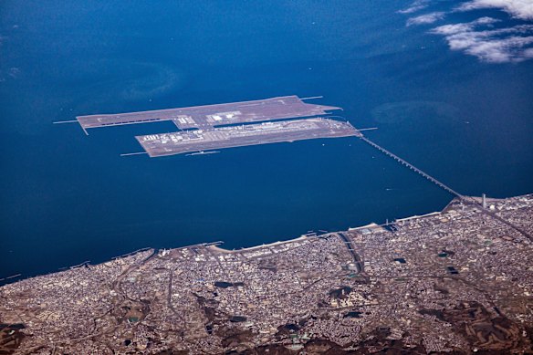 The airport opened on reclaimed land in 1994 and has been sinking ever since.