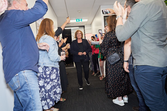 Tracy Grimshaw leaves the studio after her final show as host of A Current Affair.