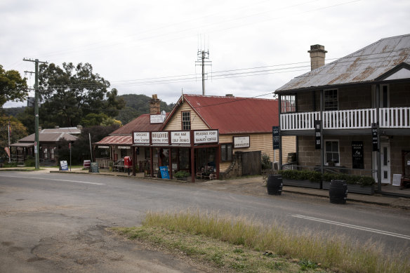 Wollombi General Store (centre) dates from about 1851 and is one of many historic buildings in the area.