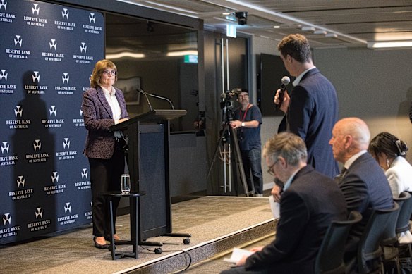 Michele Bullock, governor of the Reserve Bank of Australia (RBA) during a press conference in August.