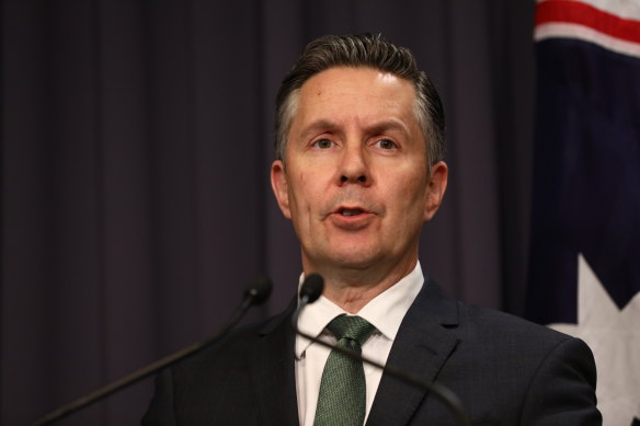 Federal Health Minister Mark Butler giving a COVID-19 update in Canberra on November 15, 2022.