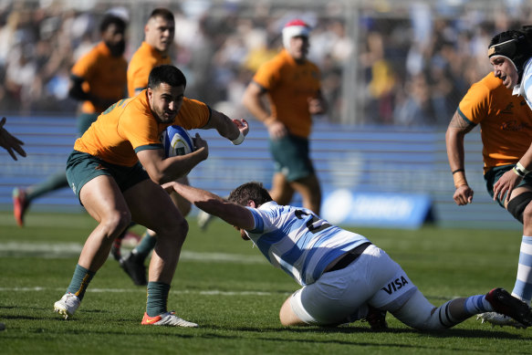 Tom Wright struggled as fullback against Argentina.