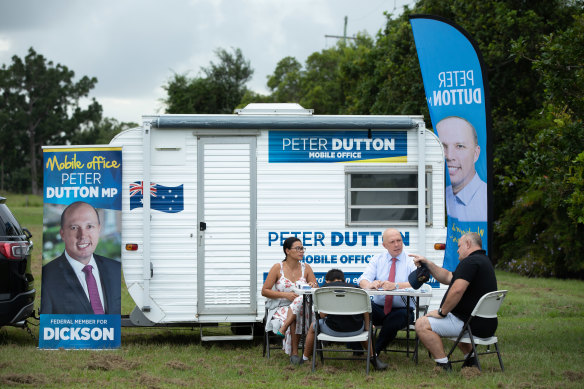 Peter Dutton meets locals in his north Brisbane seat of Dickson.