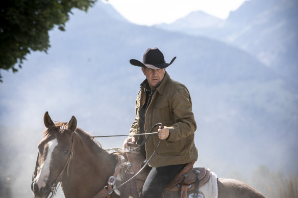 Kevin Costner as rancher John Dutton on the set of Yellowstone.