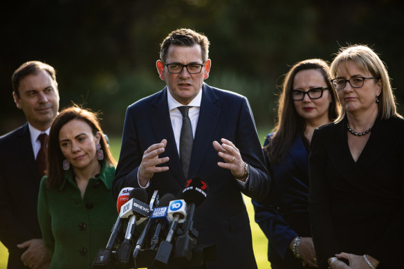 Planning Minister Lizzie Blandthorn (second left) with Premier Daniel Andrews this week.