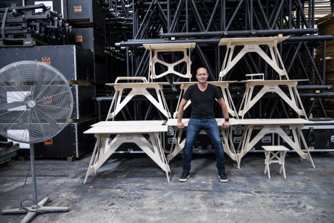 Jeremy Fleming of Stagekings with some of the new work from home desks that his staging business is now making.