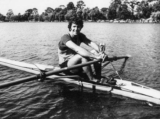 Jeff Sykes with the Australian Lightweight Sculling Champion Cup, 1974.