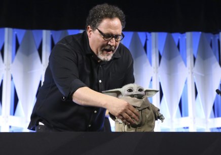 Jon Favreau and The Mandalorian’s much-loved star, Grogu, at Star Wars Celebration.