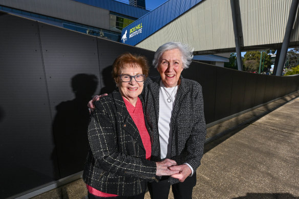 Joan Sweet (left) and Cate McMahon taught together at Box Hill Technical School for Girls and Women in the 1950s.  