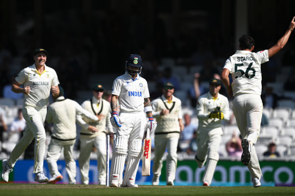 Mitchell Starc’s brute of a ball dismisses Virat Kohli.