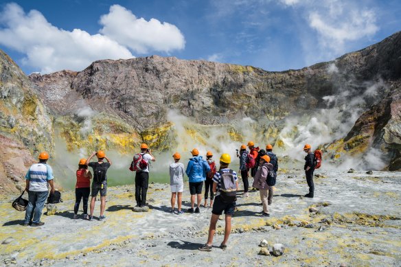 Tourists get up close during a White Island Tours trip in February this year.