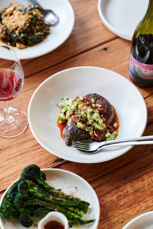 Eggplant with 'nduja, cucumber and almond at Rebel Rebel. 