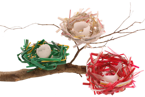 Recycler Marina DeBris collects plastic straws that have been littered and creates art.