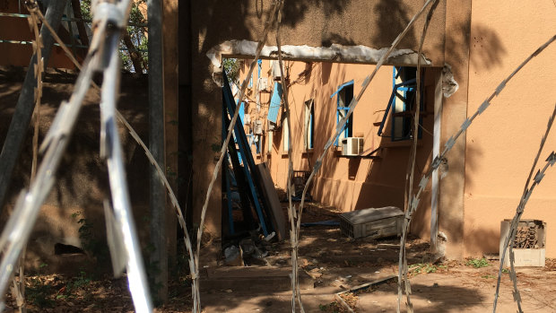 Damage to the General Staff of the Armed Forces building following Friday's gun and explosives attack in central Ouagadougou, Burkina Faso.