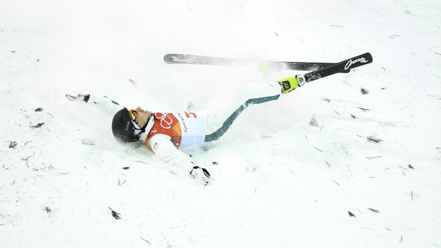Australia's Lydia Lassila crashes on her final jump.