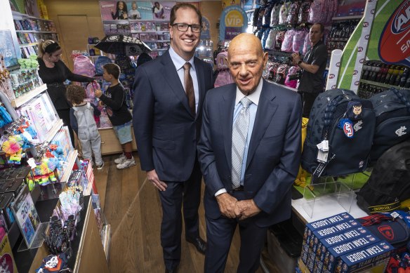 Premier Retail CEO Richard Murray with Solomon Lew in Melbourne at a Smiggle store.