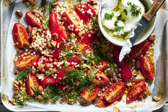Toasted almonds and creamy feta add texture to this big-flavoured tomato salad.